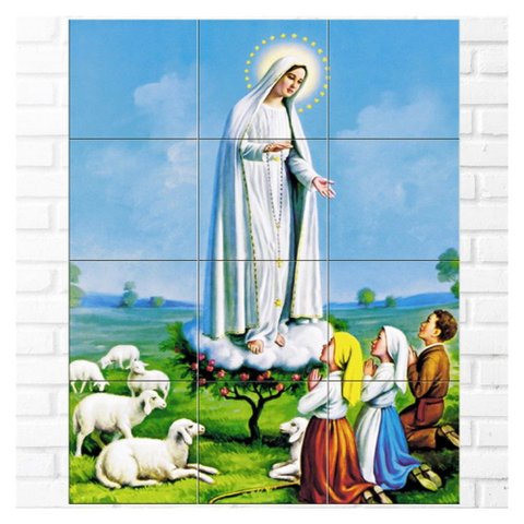 Quadro Nossa Senhora de Fátima com Os Pastorinhos 80x60 em Azulejos