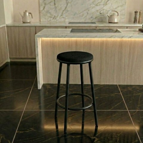 Banqueta Industrial Alta Suede Luna:preto