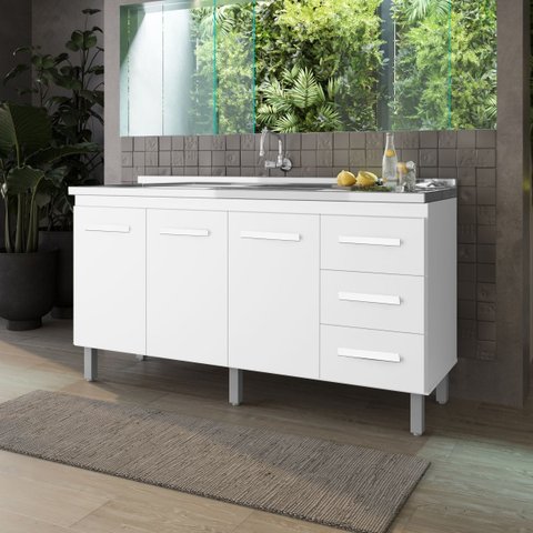 Balcão de Cozinha para Pia 1,40 Carina - Branco