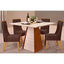 Ver imagem 1 de Conjunto: Mesa de Cozinha Fler Tampo Madeirado C/ Vidro 90x90cm e 4 Cadeiras Jade Freijo/off White