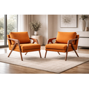 Ver imagem 1 de Conjunto de Poltronas com Almofada Modelo Mona Linho Pés Madeira Maciça:terracota