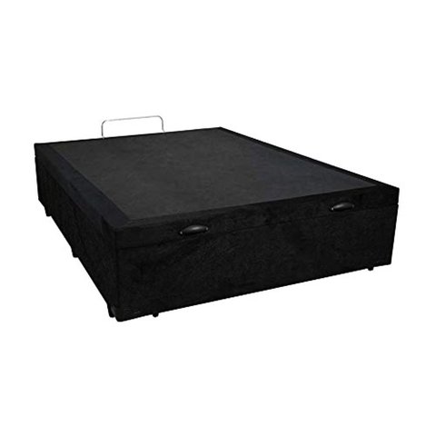Cama Box Baú Casal Blindado Suede Preto Com Pistão A Gás