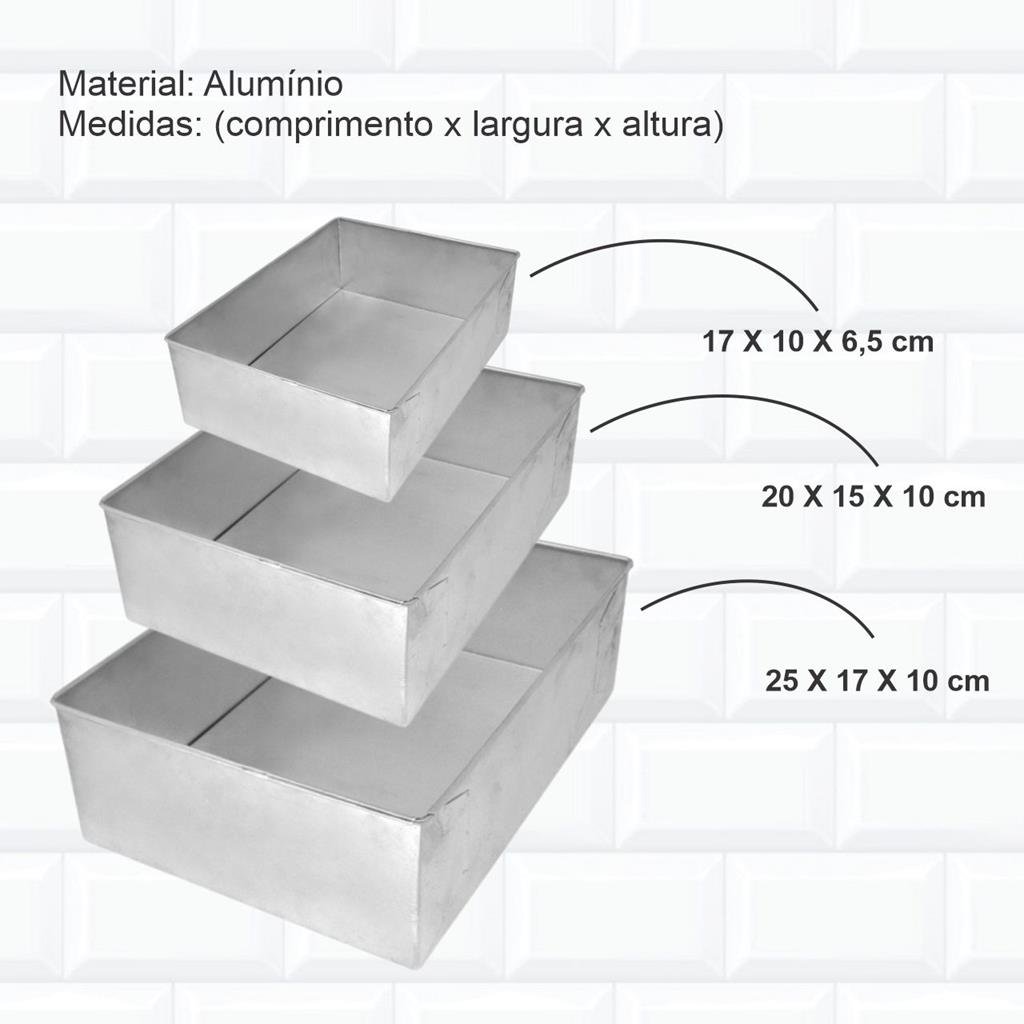 Kit 3 Formas De Bolo Retangular 17x10 + 25x17 + 30x22 Cm - 2