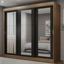 Ver imagem 1 de Guarda-Roupa Casal Madesa Kansas 3 Portas de Correr de Espelho 3 Gavetas Rustic/Preto Cor:Rustic/Pre