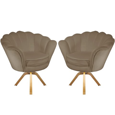 Kit 2 Poltronas Decorativa Pétala Base Giratória Madeira Suede Capuccino Mz Decor