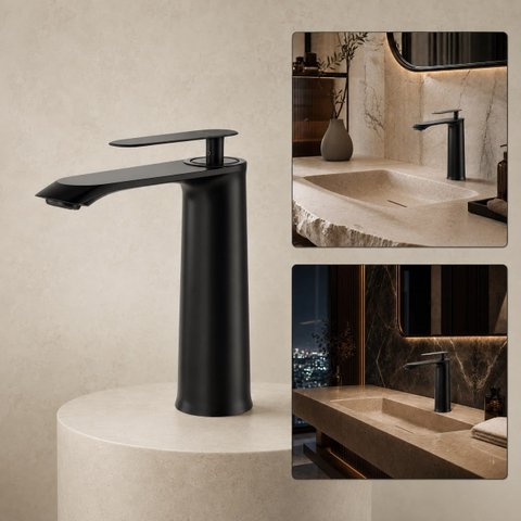 Torneira de Banheiro Moscou Misturador Preto Quente Frio Goldenx