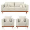 Kit 2 Poltronas Living + Sofá 2 Lugares com Base Madeira Suede Cor:bege - 1