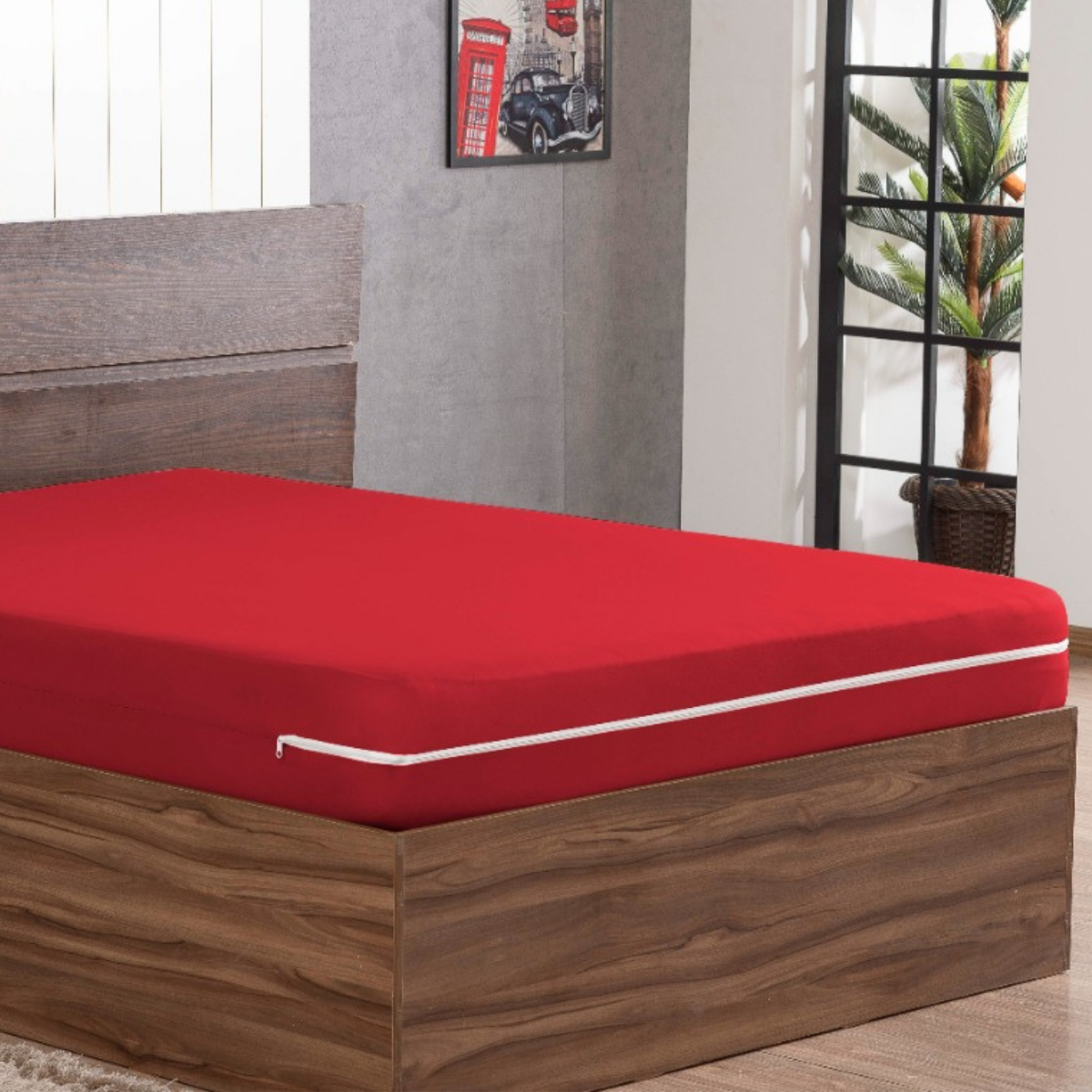 Capa de Colchão Casal Queen Size em Malha com Zíper Estilo e Praticidade:vermelha