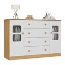 Ver imagem 2 de Cômoda Infantil 125cm 2 Portas com Vidro e 4 Gavetas Brisa Multimóveis Mp4429 Madeirado/branco