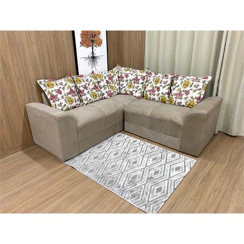Sofá Canto Bege com Floral 607/78 Belo