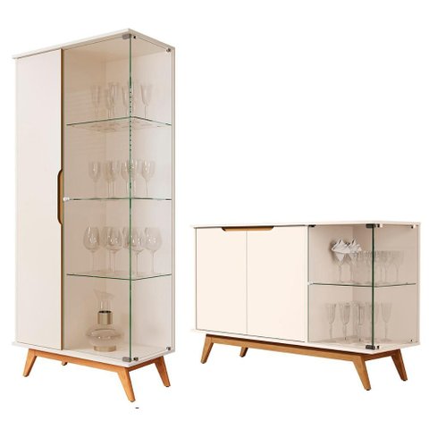 Conjunto Cristaleira e Aparador Buffet Tucumã com 3 Portas Off White