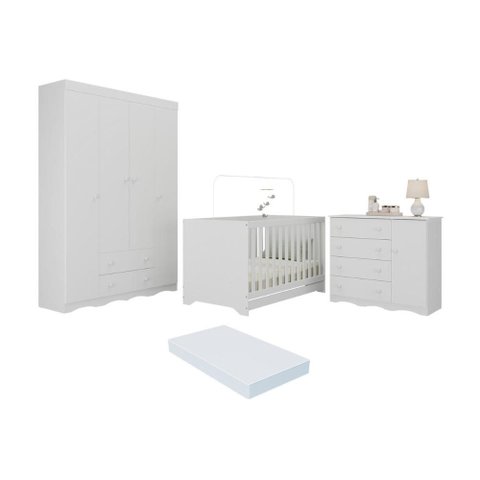 Quarto de Bebê Completo Berço Americano 3 em 1 Colchão Realeza Multimóveis Mp4599 Branco