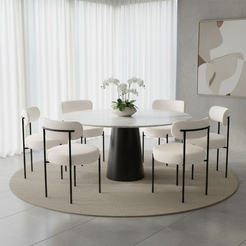 Cadeira Sala de Jantar Margara Kit 6 em Aço Preto Bouclê Ted D03 - D'Rossi