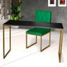 Kit Home Office Mesa Para Escritorio com Cadeira Malta Ferro Dourado Suede Verde - Móveis Mafer - 2