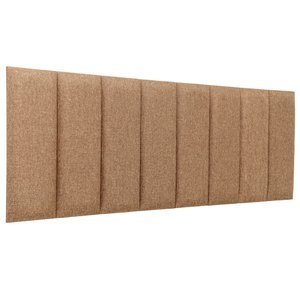 Cabeceira Queen Linho Marrom Placa Modulada Estofada Ripada Adesiva