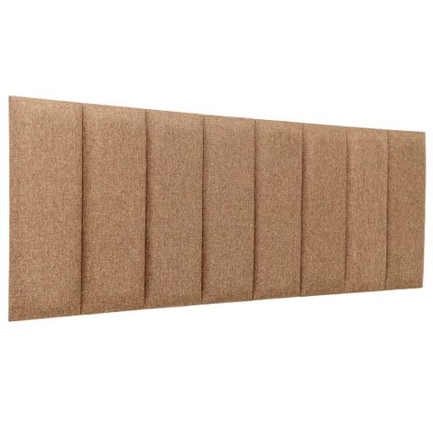 Cabeceira Queen Linho Marrom Placa Modulada Estofada Ripada Adesiva