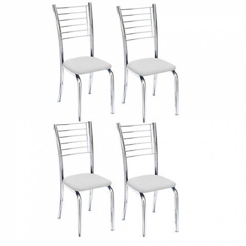 Kit 4 Cadeiras Iara Cromada Para Cozinha Branco