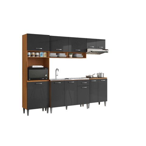Jogo de Cozinha Aurora com Balcão 120 para Pia sem Tampo/cuba - Cinamomo/grafite Aramóveis