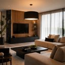 Ver imagem 7 de Lustre Pendente Madeira Redondo Preto 50cm - Preto