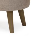 Ver imagem 4 de Puff Redondo Tecido Bege Linho Corino Faixa Marrom Pés Palito Plástico Macio Elegante Moderno Decora