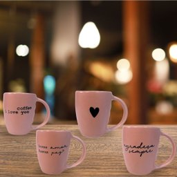 Jogo 4 Caneca Porcelana Fosca 120ml para Café - Rosa - 4