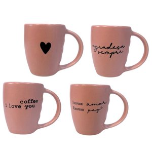 Jogo 4 Caneca Porcelana Fosca 120ml para Café - Rosa