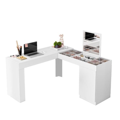 Penteadeira de Canto com Escrivaninha Estrela com Espelho e Divisórias - Edecasamoveis