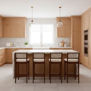 Kit 4 Banquetas Estofada em Linho Encosto Palhinha Bruna:imbuia com Palha