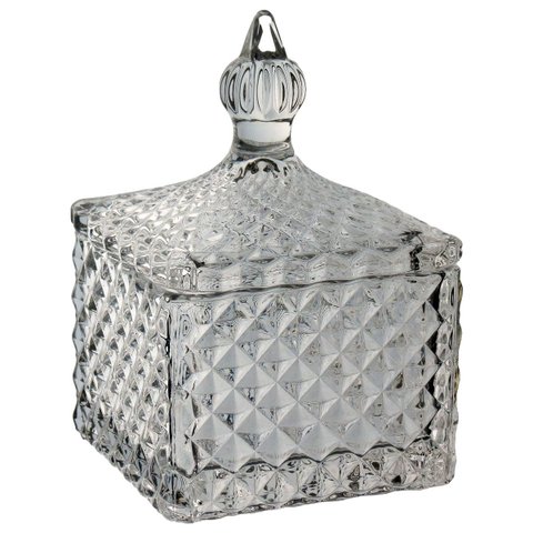 Potiche Decorativo de Vidro Transparente 11x8x8cm Tampa Enfeite Sala Mesa