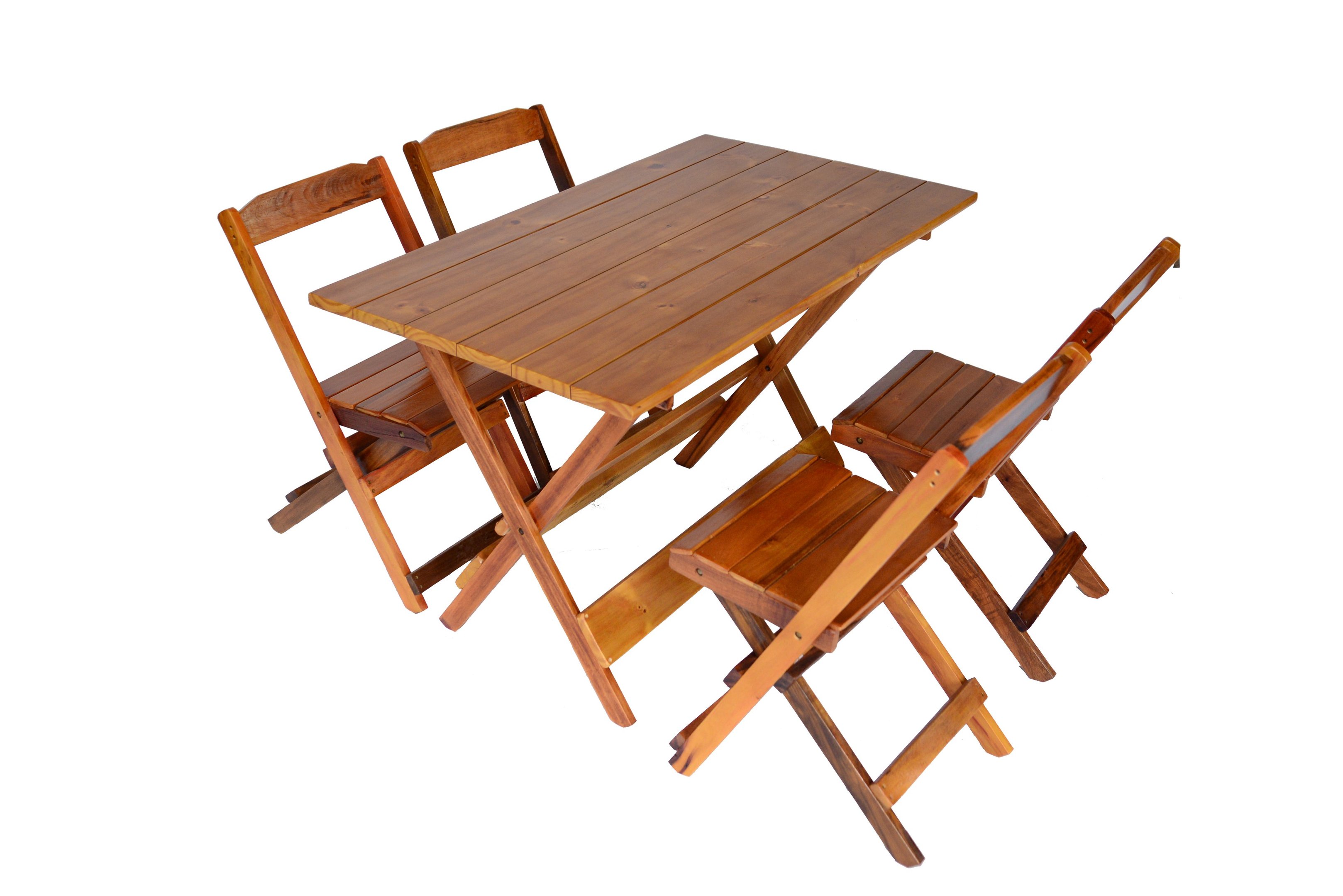 Jogo Conjunto 4 cadeiras e 1 mesa dobrável de Madeira 120 x 70 - com pintura na cor mel - 1