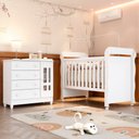 Ver imagem 1 de Conjunto Quarto Bebê Berço 3 em 1 Mirelle Cômoda 4 Gavetas 1 Porta 100% MDF Branco