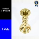 Ver imagem 2 de Castiçal Dourado de Latão Suporte 1 Vela Igreja 3 Bolas 15cm
