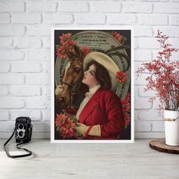 Quadro Mulher Vintage com Cavalo 33x24cm:madeira Preta - 2