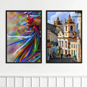 Kit 2 Quadros Bahia - Senhor Bonfim 24x18cm - com Vidro:moldura Preta