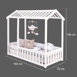 Cama Infantil Montessoriana com Grade Bruna Branco Com Colchão - 2