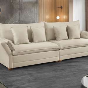 Sofá Fixo 4 Lugares M-198 2,50m Molas Bonnel Almofadas Soltas Linho Estofados Martins