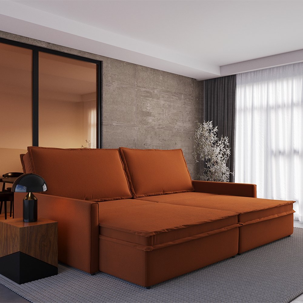 Sofá Cama Tunísia 4 Lugares Suede Terracota 212cm Abertura de 130cm ...