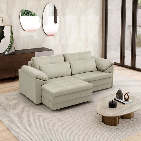 Sofá Retrátil Manual Sala de Estar Nolan Bipartido 175cm Conforto Premium em Couro Offwhite G58 - Gr