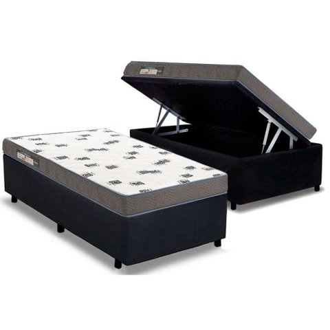 Cama Box Baú Solteiro: Colchão Espuma D33 Ortobom Light Saúde + Base CRC Suede Black(88x188)