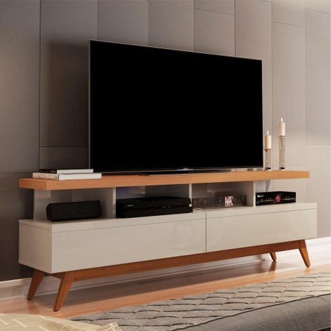 Rack para TV Rack Fidji para TV Off White Nature 160cm MDP com Pés de Madeira
