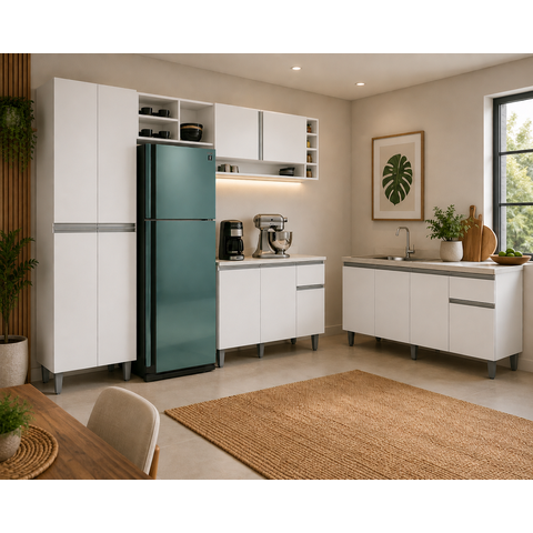 Cozinha Modulada Vanessa com Balcão para Pia 120MT Tatiane sem Tampo Branco AJL