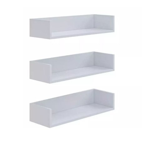 Prateleira Kit 3 Peças U 60x20 Porta Livro com Suporte Nicho