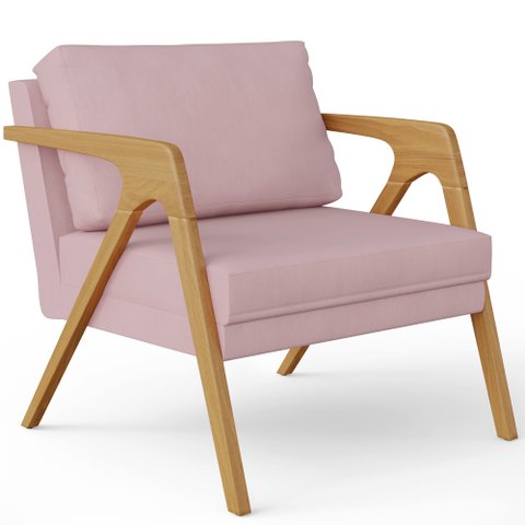 Poltrona Decorativa para Pietra com Estrutura de Madeira L02 Suede Rosê - Lyam Decor