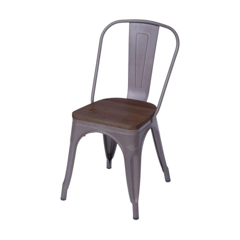 Cadeira Tolix Iron Titan Aço Bronze Assento Madeira