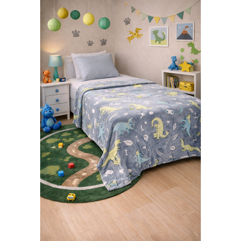 Cobertor Manta Infantil Solteiro Brilha no Escuro Fleece Magica Quentinha Meninos,Dinossauro
