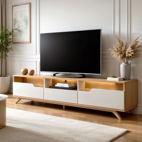 Rack para TV até 70 Polegadas com LED 200cm Pés em Madeira Maciça Diplomata