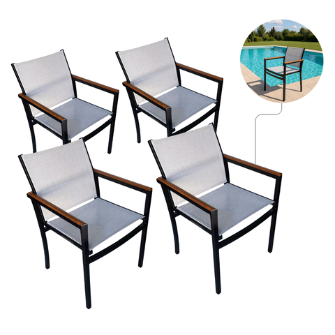 Kit 4 Cadeiras Piscina Amelia Tela Sling Área Externa e Interna