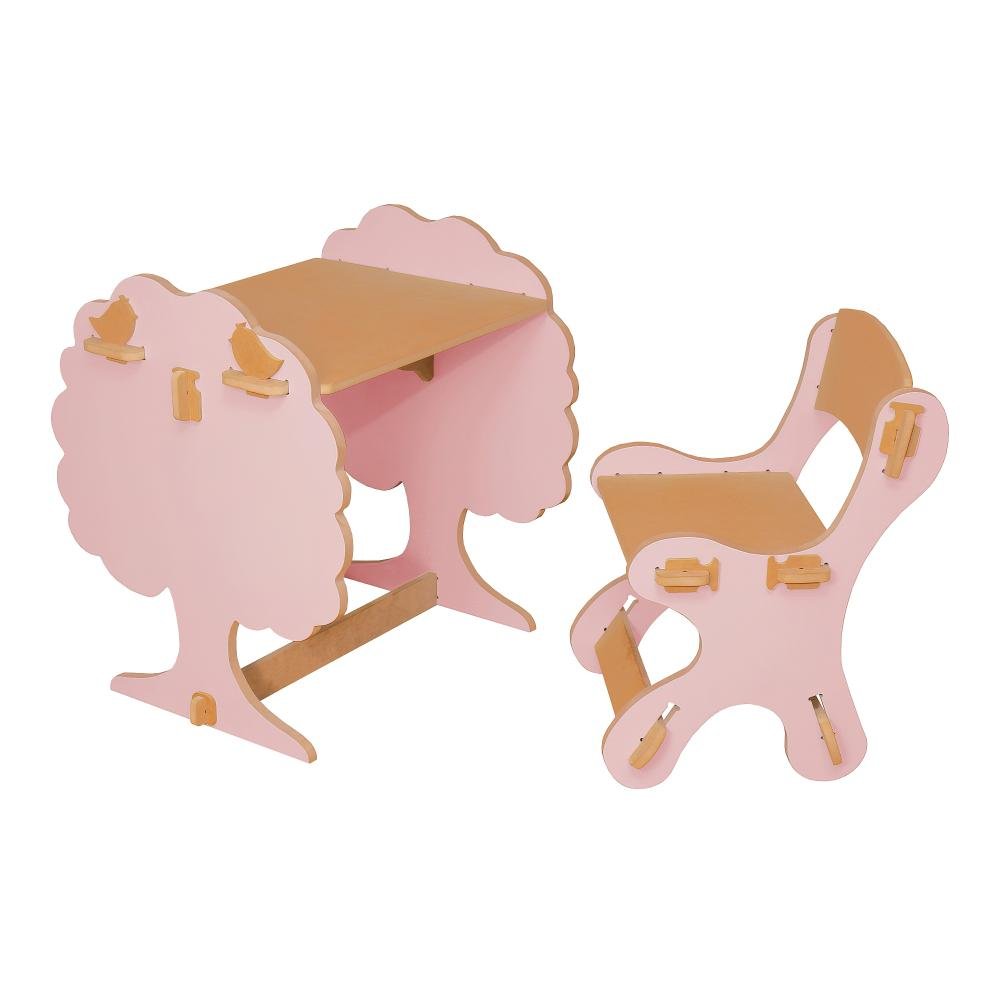 Kit Mesa e Cadeira Infantil de Encaixe Natureza - Rosa/Natural - 1