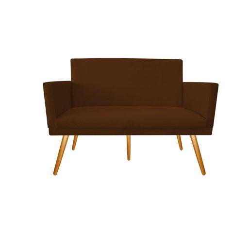 Namoradeira Nina Decorativa Suede Marrom 2 Lugares Pés Madeira Ms Decor