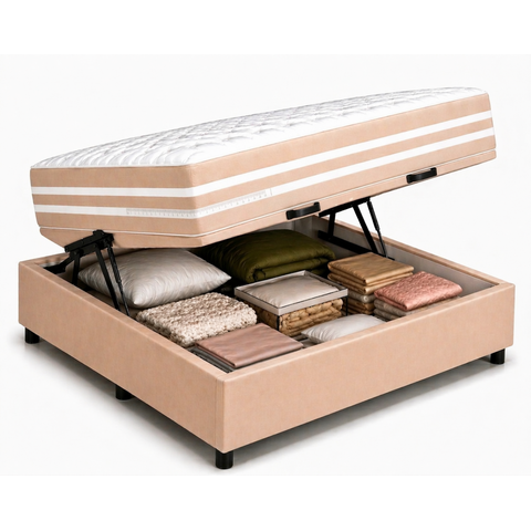 Kit Cama Box Baú Casal 138x188 cm + Colchão Molas Ensacada Casal 20 cm Bege Suede